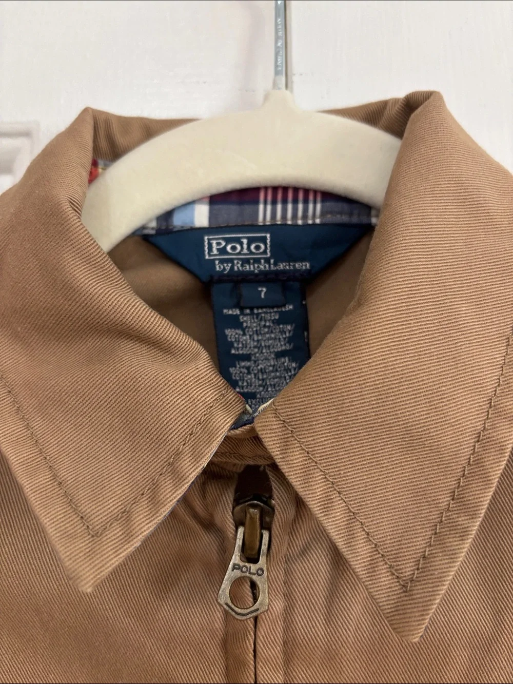 Polo by Ralph Lauren Dark Tan Zip Collar Windbreaker Jacket Boys Size 7 EUC